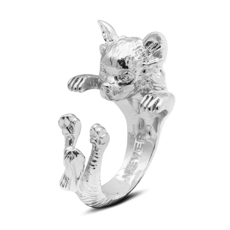 Dog Fever Sterling Silver Long Haired Chihuahua Hug Ring D