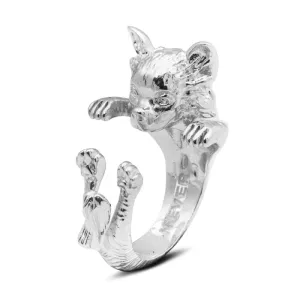 Dog Fever Sterling Silver Long Haired Chihuahua Hug Ring D