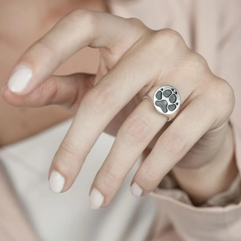 Dog Fever Sterling Silver Paw Print Ring D