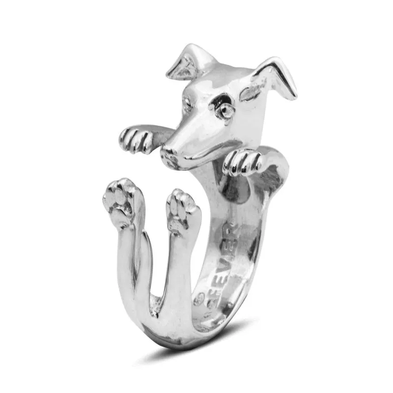 Dog Fever Sterling Silver Whippet Hug Ring