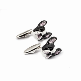 Dog Fever Sterling Silver Enamelled French Bulldog Muzzle Cufflinks