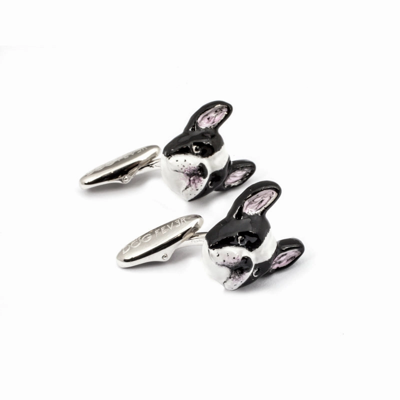 Dog Fever Sterling Silver Enamelled French Bulldog Muzzle Cufflinks