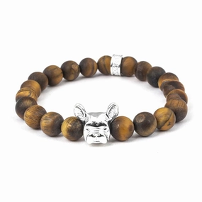 Dog Fever Sterling Silver Tiger's Eye French Bulldog Bracelet
