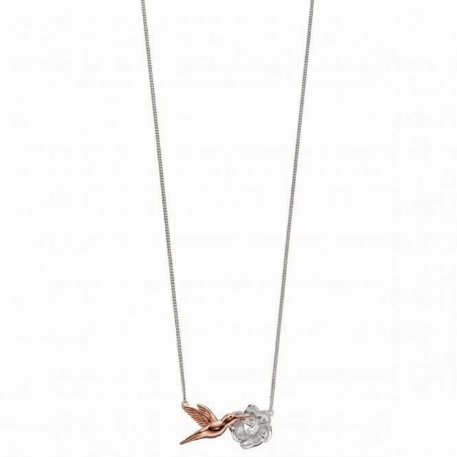 Elements Silver Rose Gold Plated Hummingbird Necklace N4313