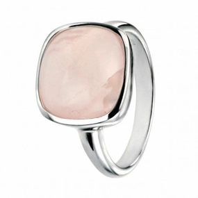Elements Silver With Square Cabochon Rose Quartz Ring R3456P