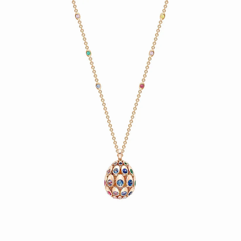 Faberg Cosmic Curve 18ct Rose Gold Rainbow Multi Gemstone Egg Pendant