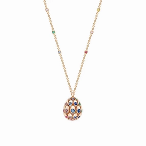 Faberg Cosmic Curve 18ct Rose Gold Rainbow Multi Gemstone Egg Pendant