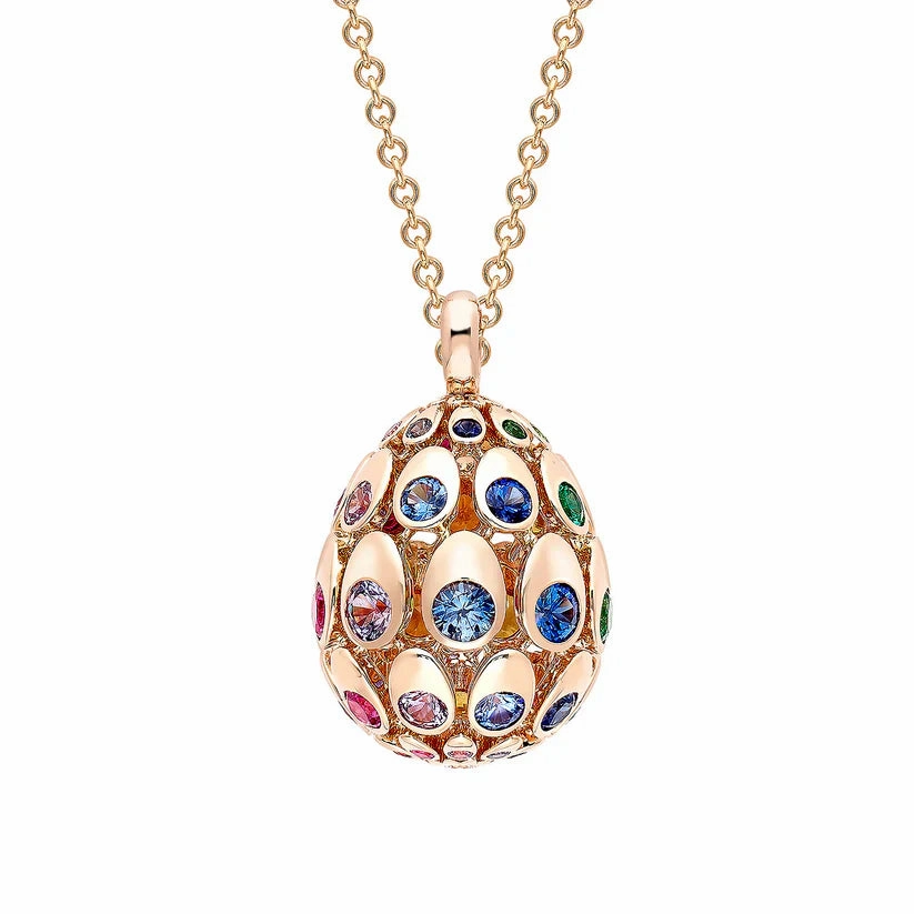 Faberg Cosmic Curve 18ct Rose Gold Rainbow Multi Gemstone Egg Pendant