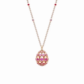 Faberg Cosmic Curve 18k Rose Gold Ruby & Pink Sapphire Egg Pendant & Chain