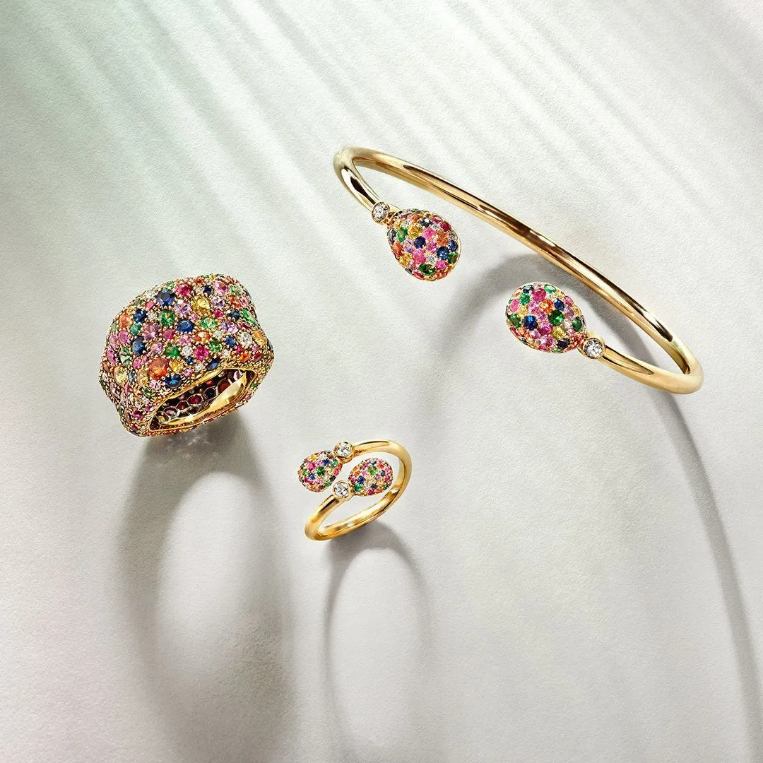 Faberge Emotion 18ct Yellow Gold Multi-Coloured Crossover Ring