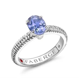 Faberge Three Colours Of Love Sterling Silver Tanzanite Fluted Ring