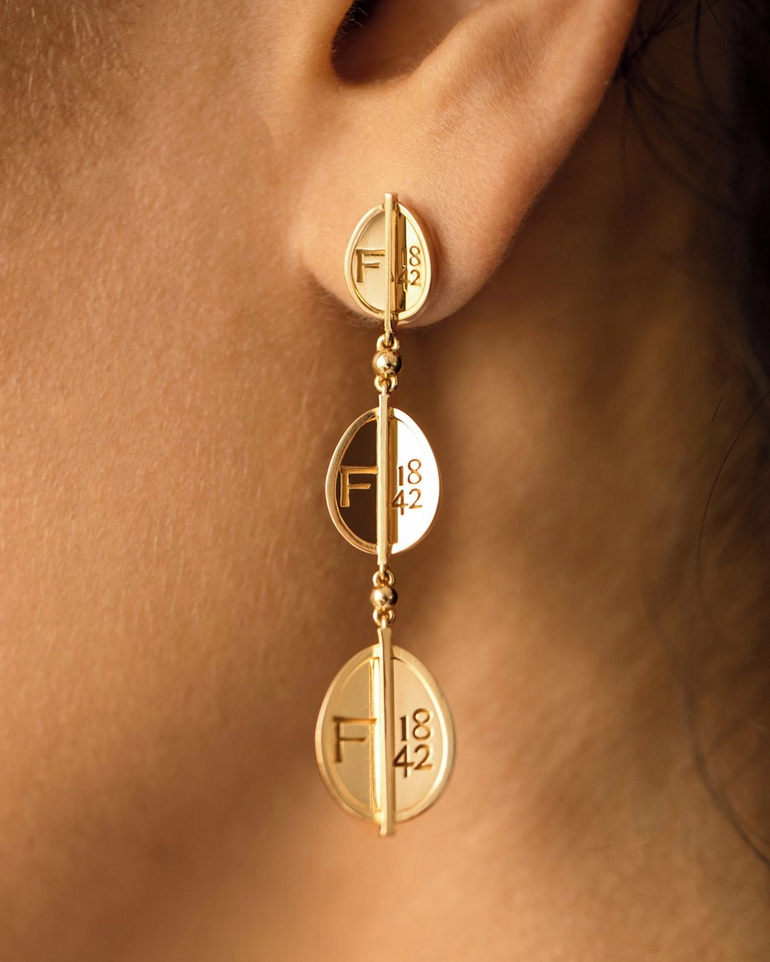 Faberge 1842 18ct Yellow Gold Egg Drop Earrings