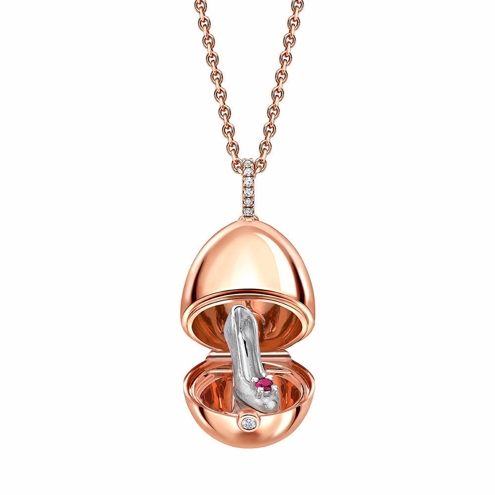 Faberge 18ct Rose Gold Diamond Bail Ruby Set Shoe Surprise Locket