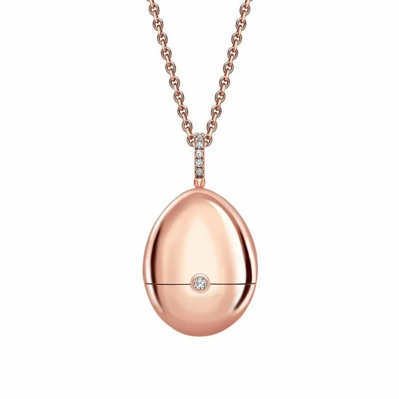 Faberge 18ct Rose Gold Diamond Emerald Ring Surprise Locket