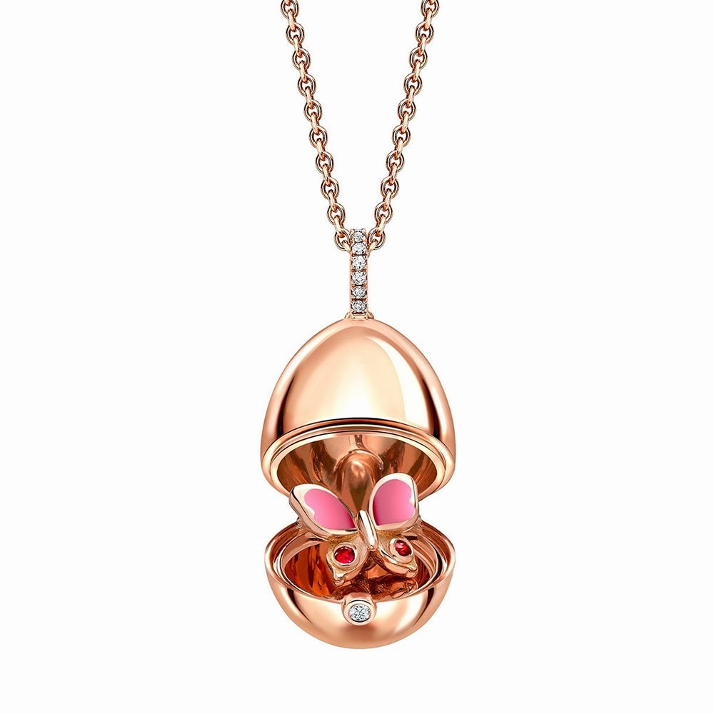 Faberge 18ct Rose Gold Diamond Pink Sapphire Butterfly Locket