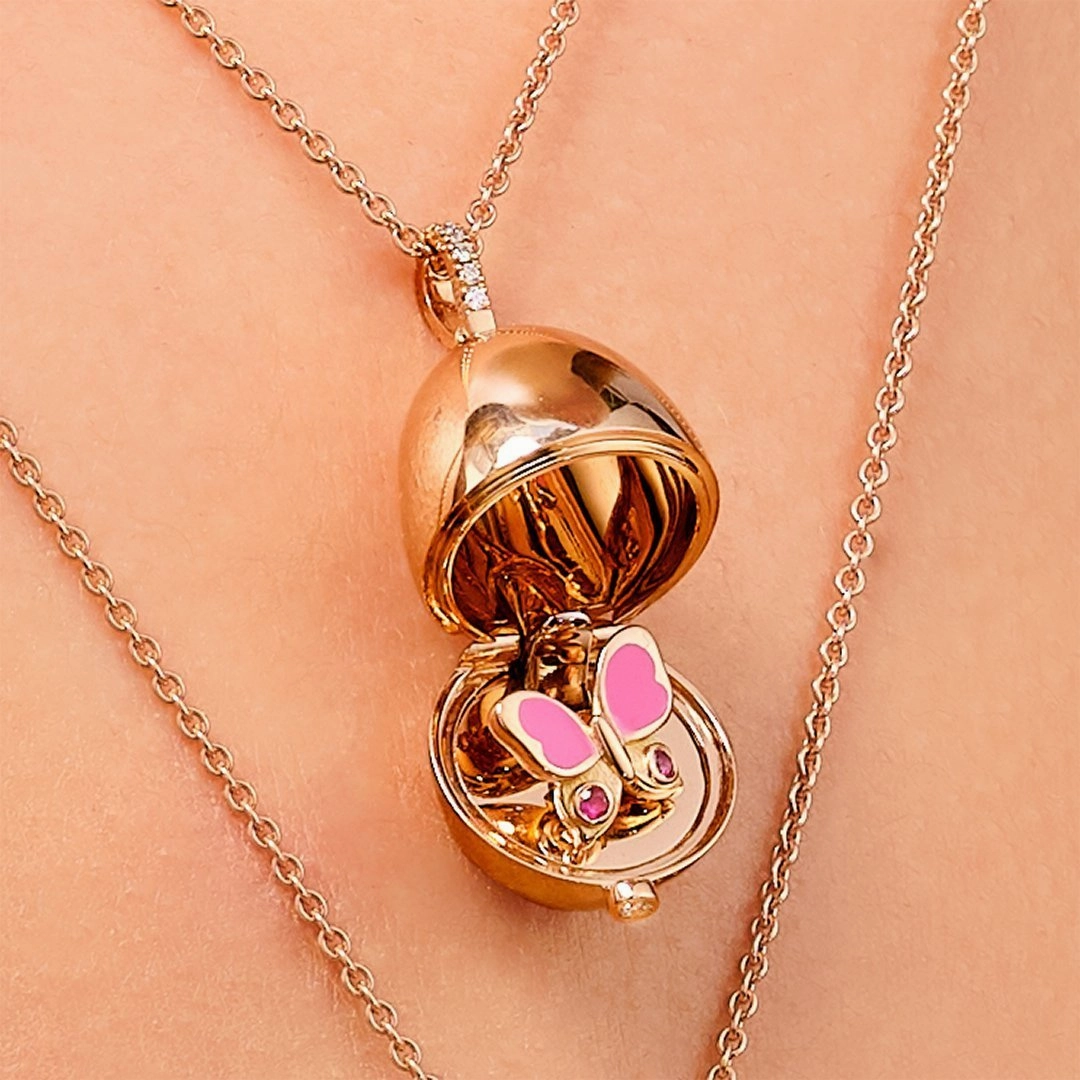 Faberge 18ct Rose Gold Diamond Pink Sapphire Butterfly Locket