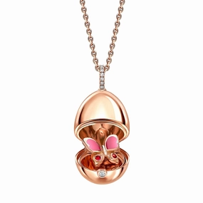 Faberge 18ct Rose Gold Diamond Pink Sapphire Butterfly Locket