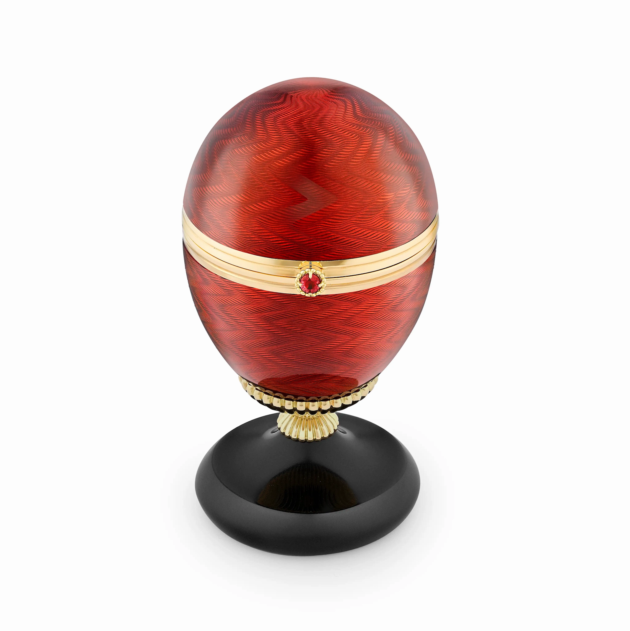 Faberge 18ct Yellow Gold Red Enamel Limited Edition Egg Objet with Wild Rose Surprise