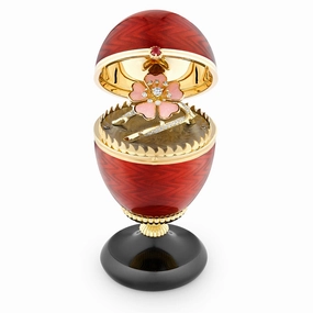 Faberge 18ct Yellow Gold Red Enamel Limited Edition Egg Objet with Wild Rose Surprise