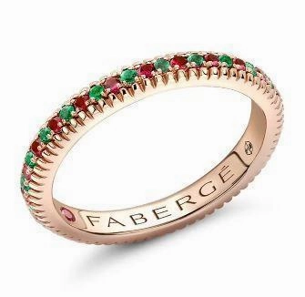 Faberge Colours of Love 18ct Rose Gold Emerald Ruby Fluted Band Ring