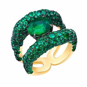 Faberge Emotion 18ct Yellow Gold Charmeuse Emerald Ring