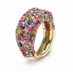 Faberge Emotion 18ct Yellow Gold Multi-Coloured Thin Ring