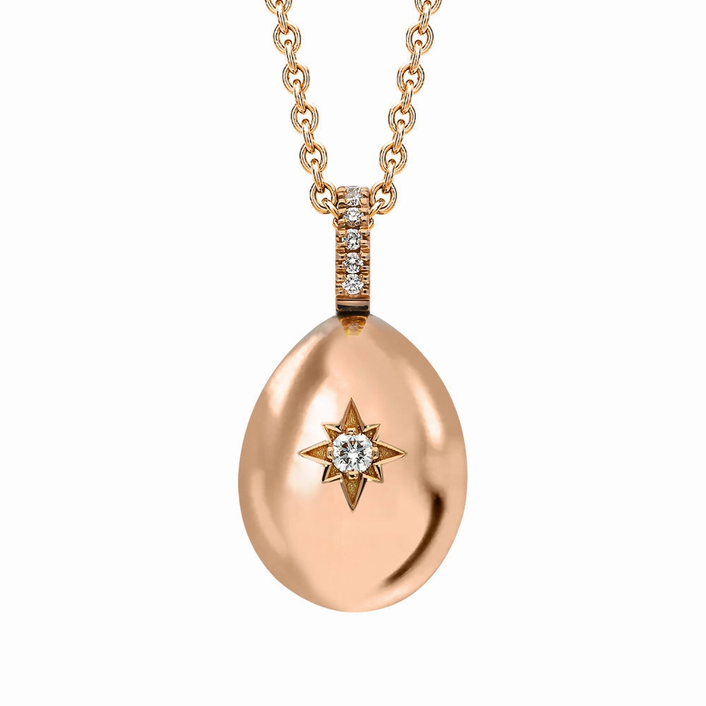 Faberge Essence 18ct Rose Gold 0.08ct Diamond Heart Egg Pendant Exclusive Edition