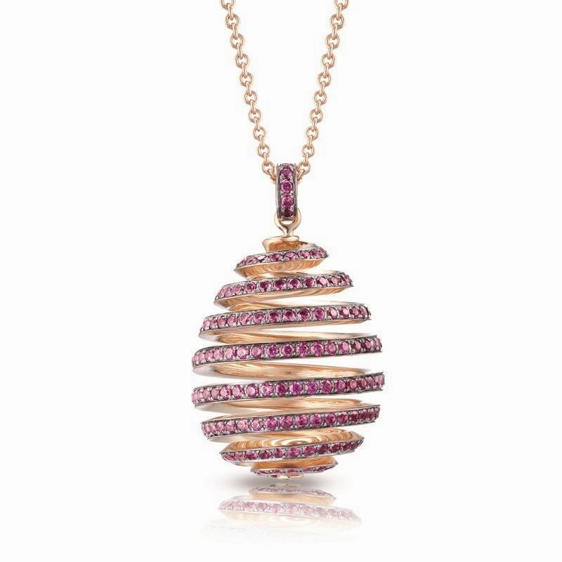 Faberge Essence Spiral 18ct Rose Gold Ruby Pendant