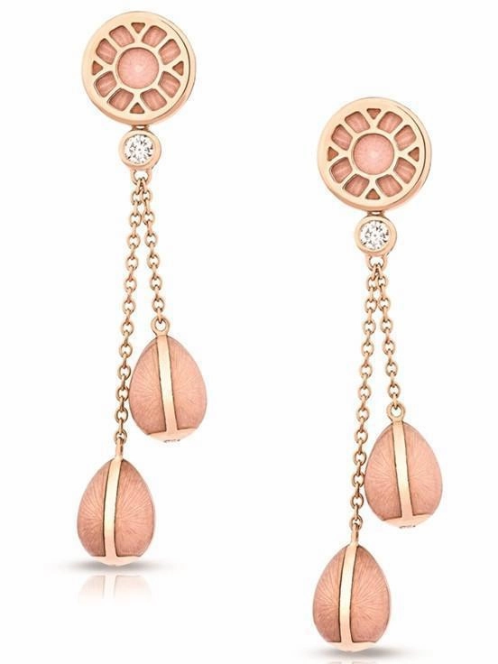 Faberge Heritage 18ct Rose Gold Diamond Enamel Drop Earrings