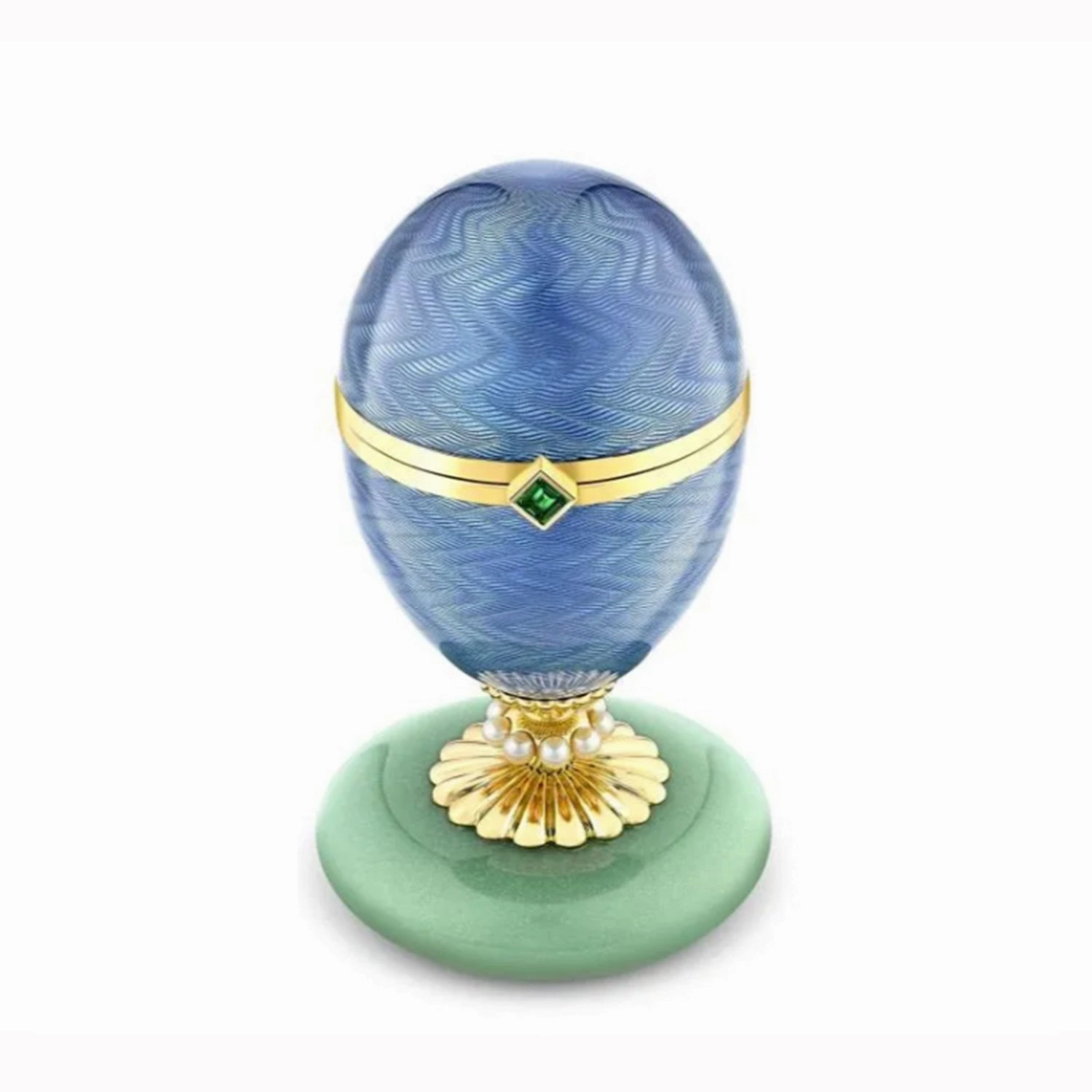 Faberge Heritage 18ct Yellow Gold Blue Enamel Limited Edition Egg Objet with Water Lily Surprise