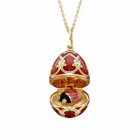 Faberge Heritage Yellow Gold Diamond Red Guilloche Enamel Ladybird Surprise Locket