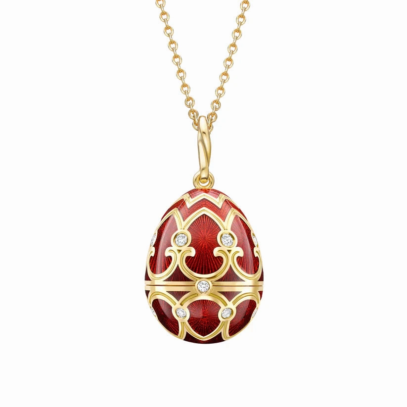 Faberge Heritage Yellow Gold Diamond Red Guilloche Enamel Ladybird Surprise Locket