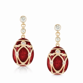 Faberge Palais Yelagin 18ct Rose Gold Diamond Red Earrings
