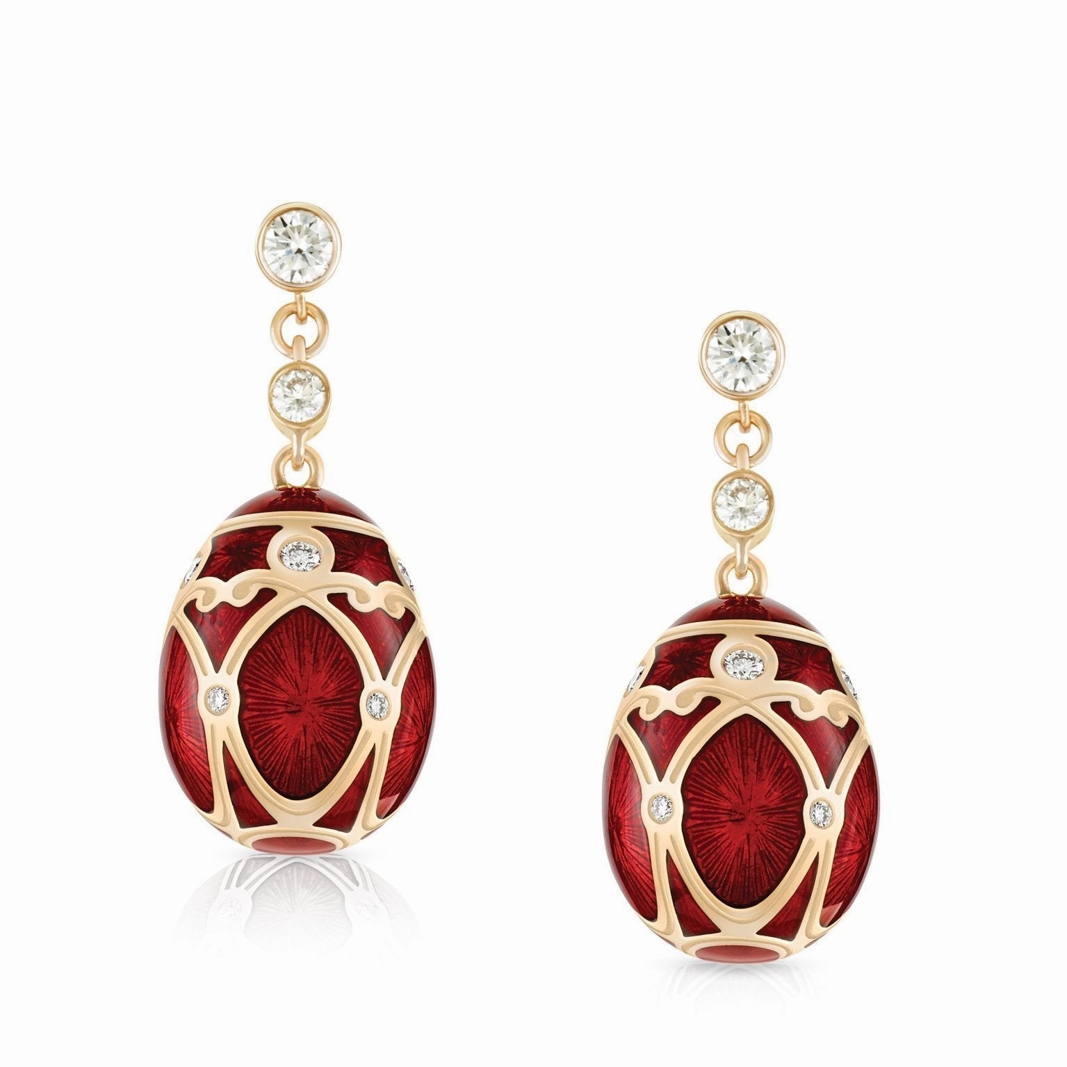 Faberge Palais Yelagin 18ct Rose Gold Diamond Red Earrings