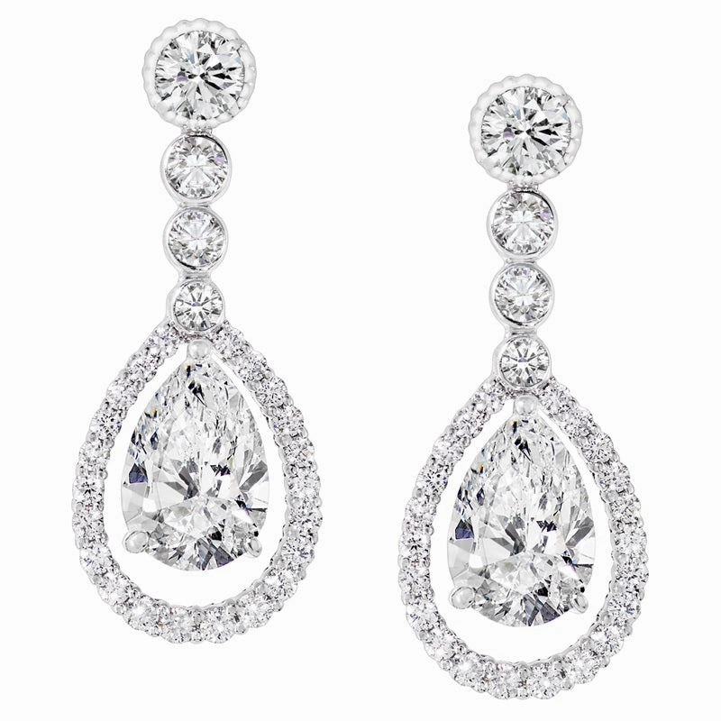 Faberge Platinum Diamond Fluted Teardrop Earrings