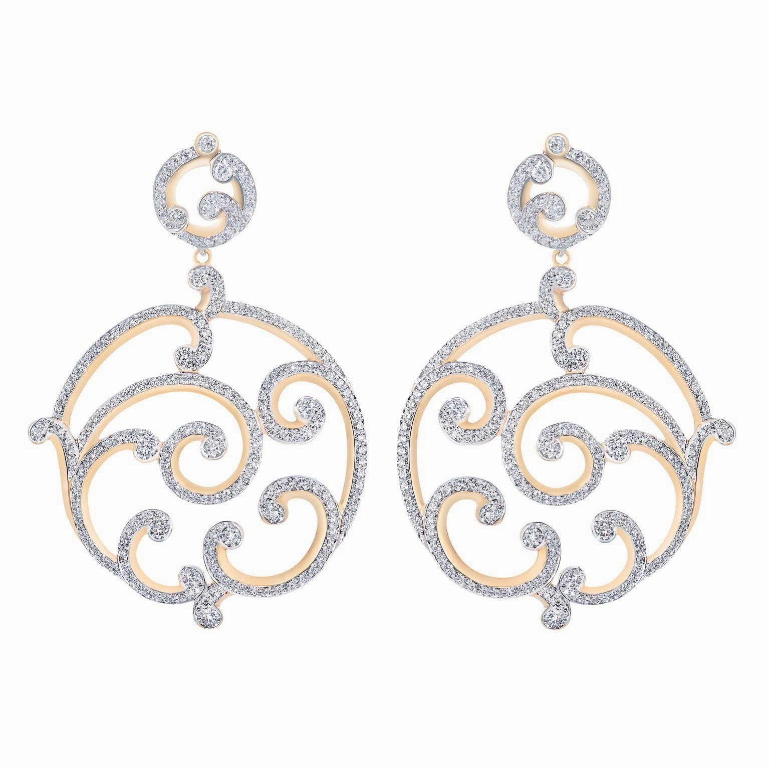 Faberge Rococo 18ct Rose Gold Pave Diamond Grand Earrings