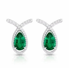 Faberge Treasures Cotillon 18ct White Gold Emerald Diamond Pear Cut Earrings