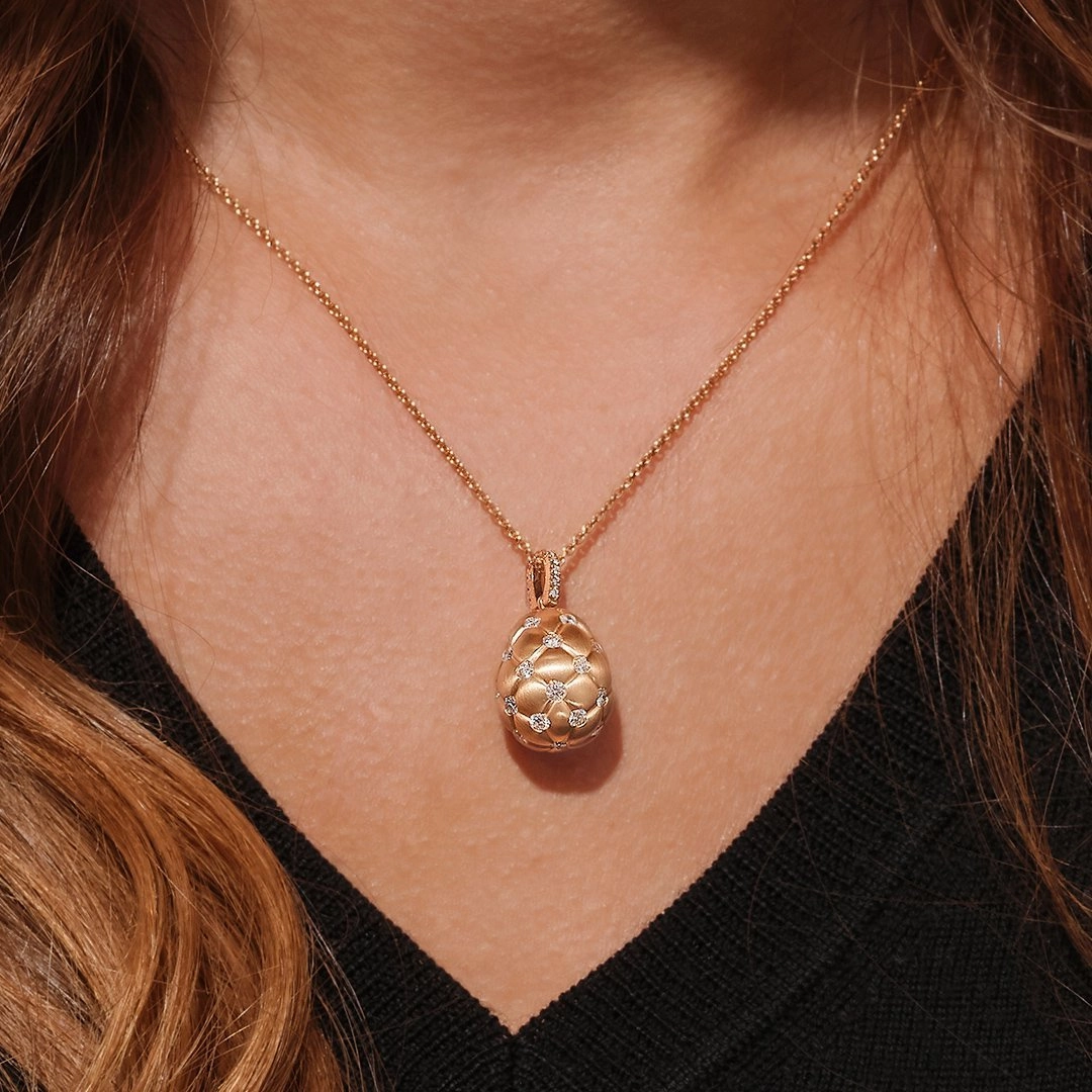 Faberge Treillage 18ct Rose Gold Diamond Matt Pendant