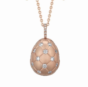 Faberge Treillage 18ct Rose Gold Diamond Matt Pendant