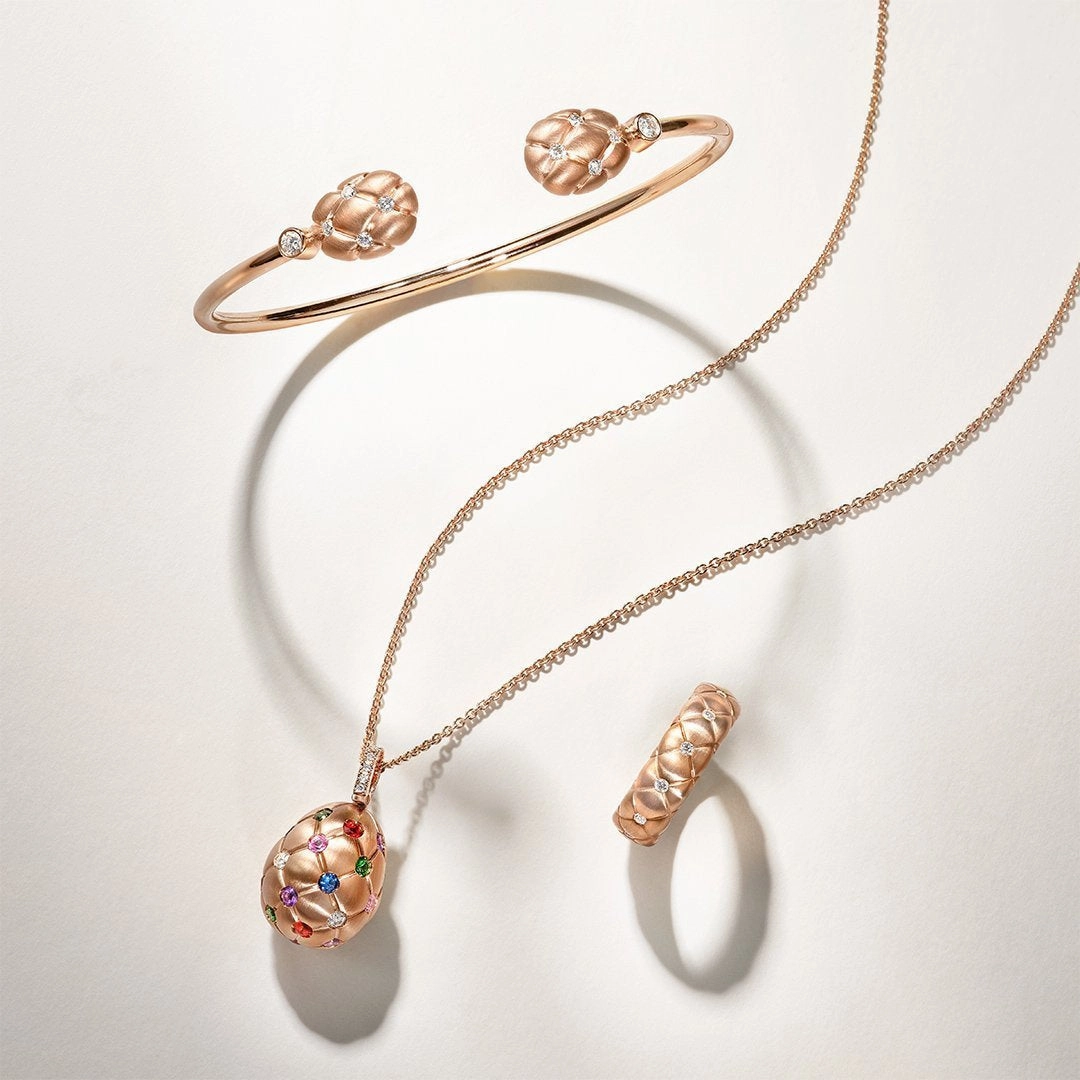 Faberge Treillage 18ct Rose Gold Diamond Matt Thin Ring