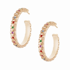 Faberge Treillage 18ct Rose Gold Multi-Coloured Hoop Earrings