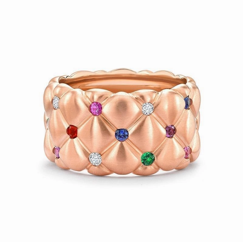 Faberge Treillage 18ct Rose Gold Multi-Coloured Wide Ring