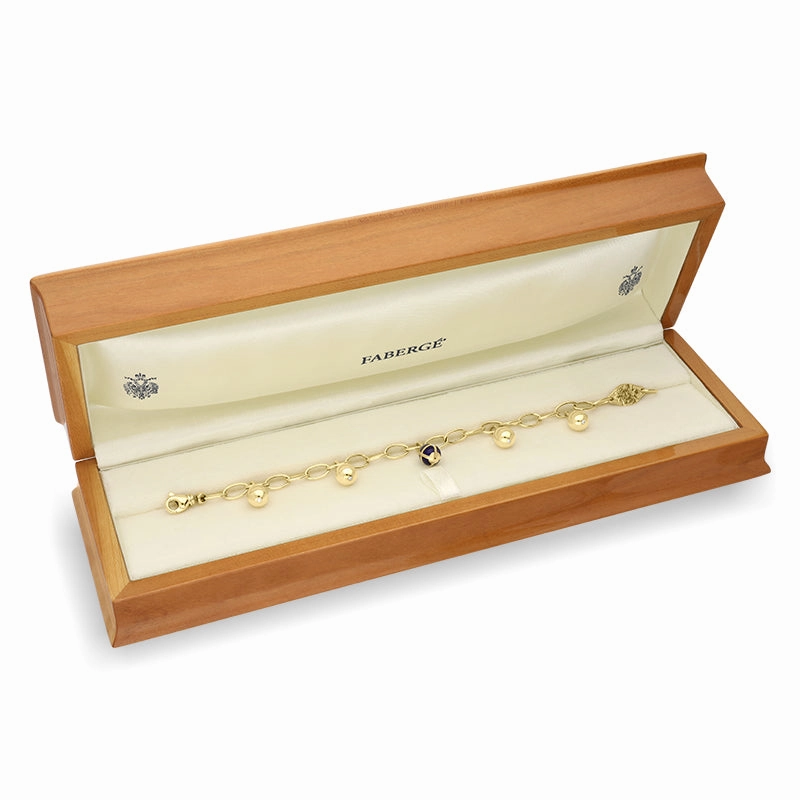 Faberge Victor Mayer 18ct Yellow Gold Diamond Blue Enamel Charm Bracelet
