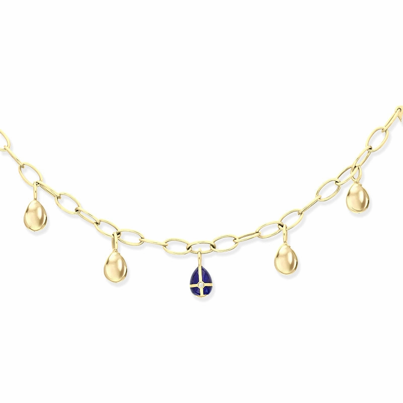 Faberge Victor Mayer 18ct Yellow Gold Diamond Blue Enamel Charm Bracelet