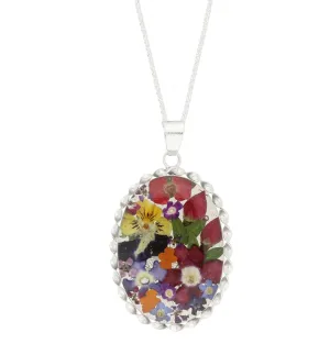 Floral Necklace Mixed Colours Oval Silver Large