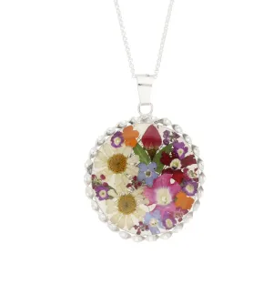 Floral Necklace Mixed Colours Round Silver Large