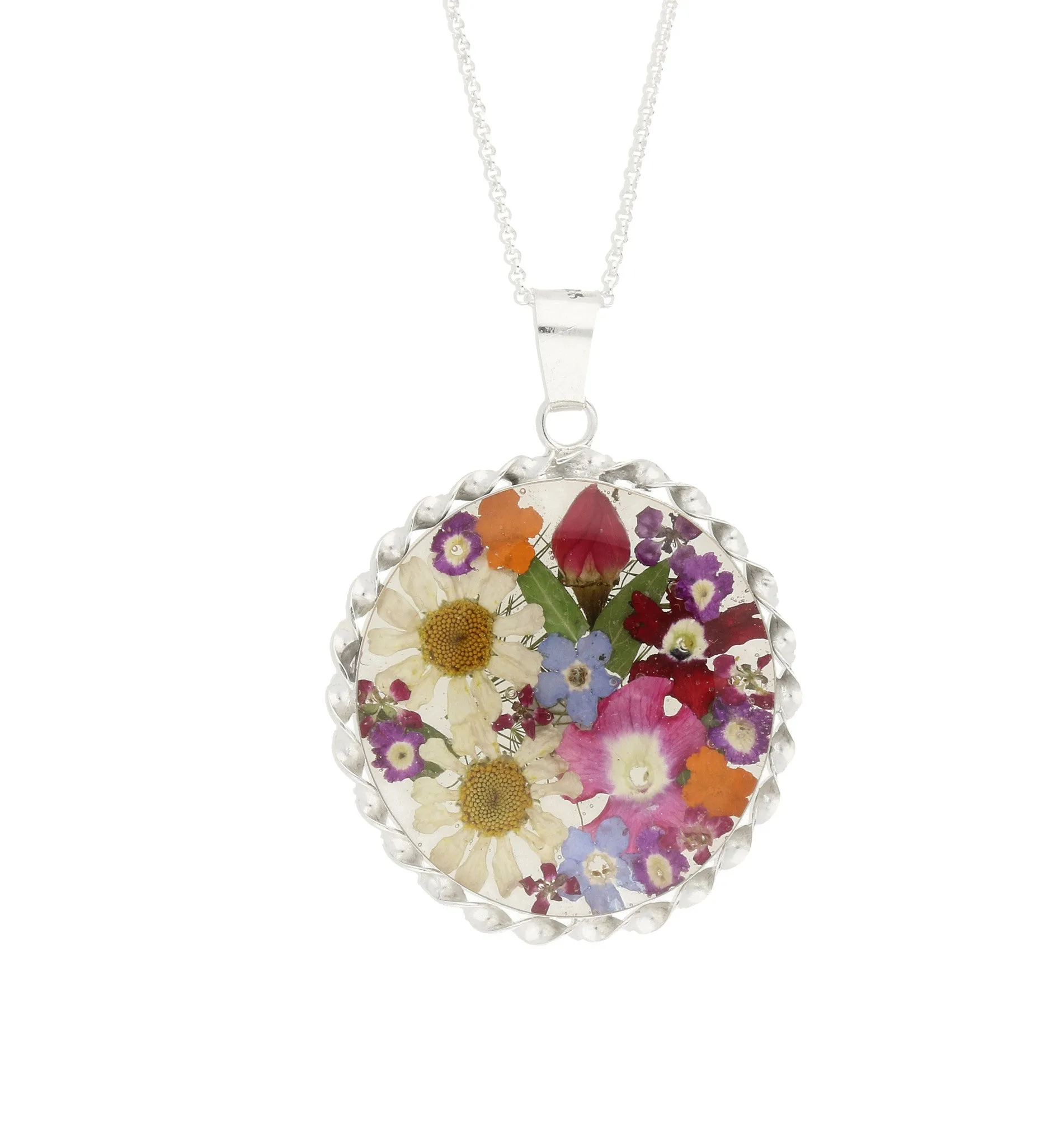 Floral Necklace Mixed Colours Round Silver Large