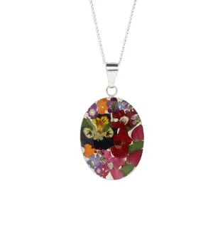 Floral Necklace Mixed Petals Oval Silver Large