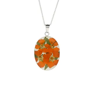 Floral Necklace Orange Oval Silver Large