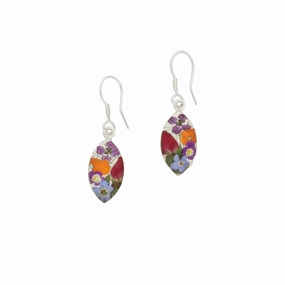 Floral Earrings Mixed Colours Marquise Drop Silver Small